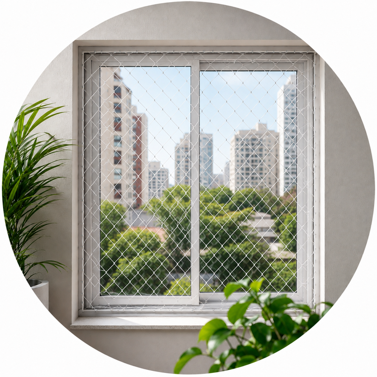 Janela residencial com rede de proteção instalada
