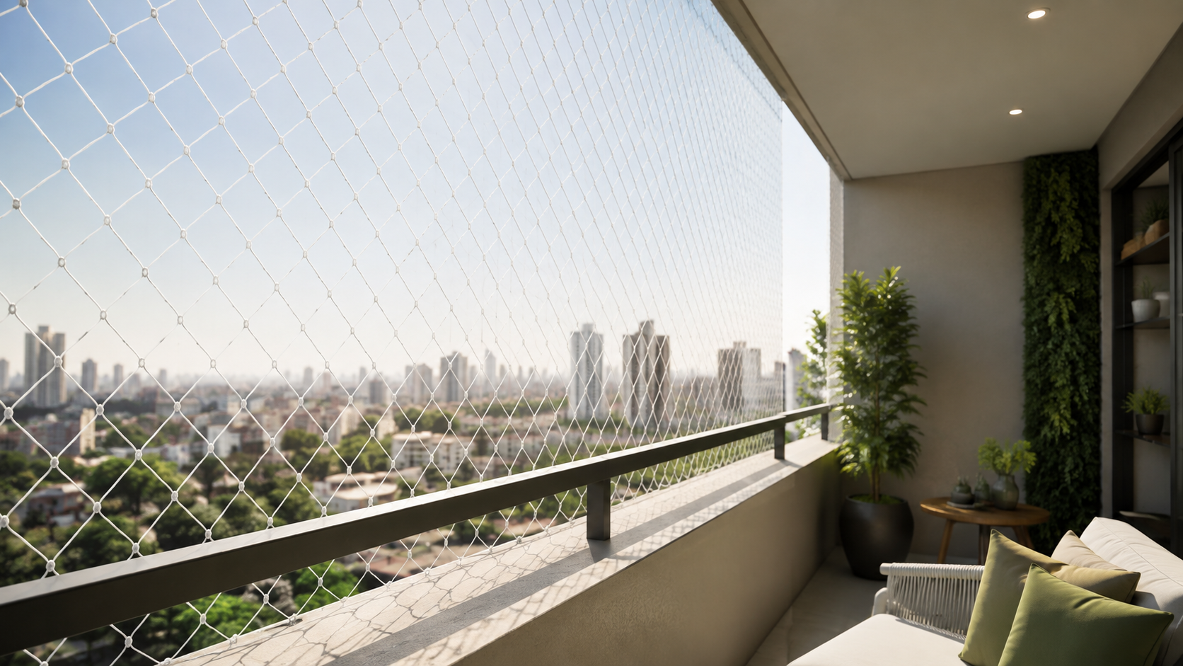 Varanda de apartamento com rede de proteção instalada