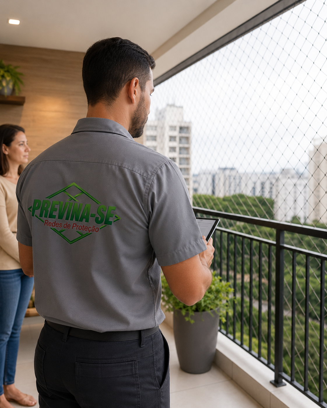 Profissional da PREVINA-SE realizando avaliação em varanda